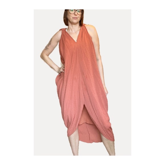 Hatch Amira Sleeveless Caftan Textured Dress Light Orange/ Terracotta One Size - Picture 1 of 7